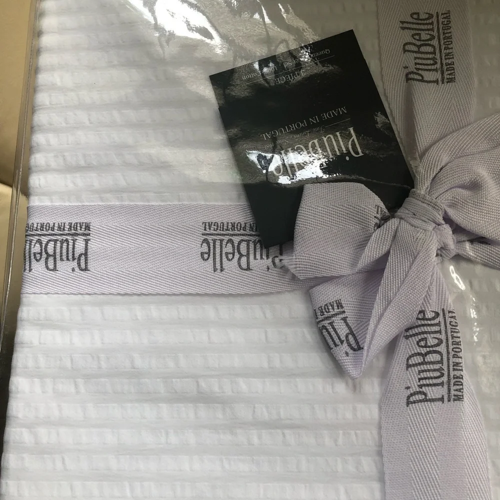PiuBelle Portugal Shabby Chic Cottage White Striped 3pc Duvet Set - Queen new